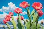 Close-up of desert cactus with red flowers Art Print